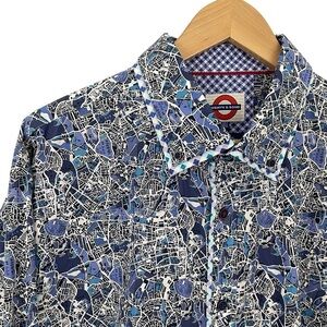 Jermyn & Bond Modern Fit Button Down Shirt Mens 2XT Blue White City Map Unique